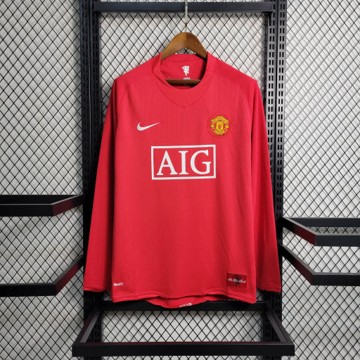 Camisa Retrô do Manchester United Manga Longa Titular 2007/2008