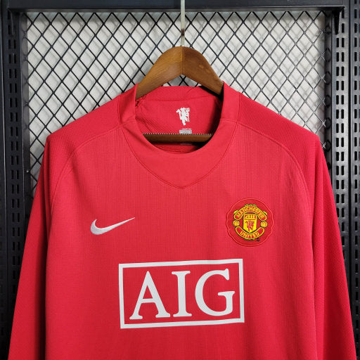 Camisa Retrô do Manchester United Manga Longa Titular 2007/2008