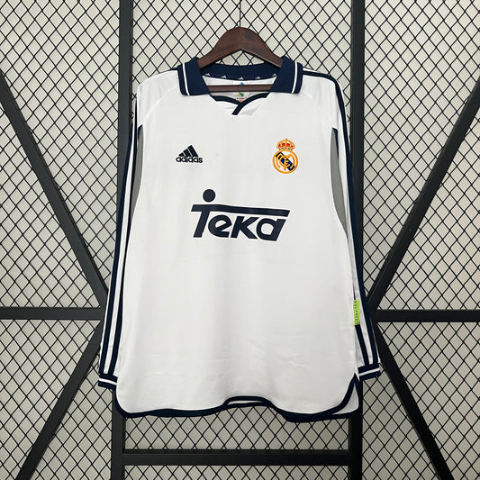 Camisa Retrô do Real Madrid Manga Longa Titular 2000/2001